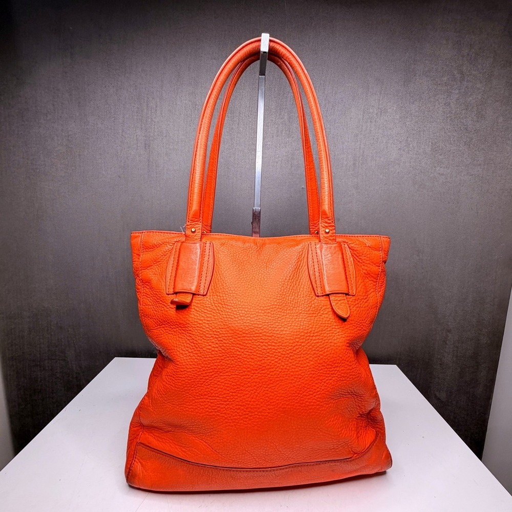 Lauren Ralph Lauren Tote Bag Orange Pebbled Leather Shoulder Tote Heritage Fall